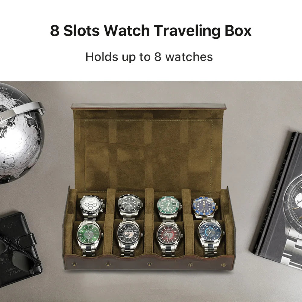 Luxury Cowhide Leather 6/8 Slots Watch Roll Box - Vintage Hexagon Watch Box