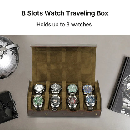 Luxury Cowhide Leather 6/8 Slots Watch Roll Box - Vintage Hexagon Watch Box