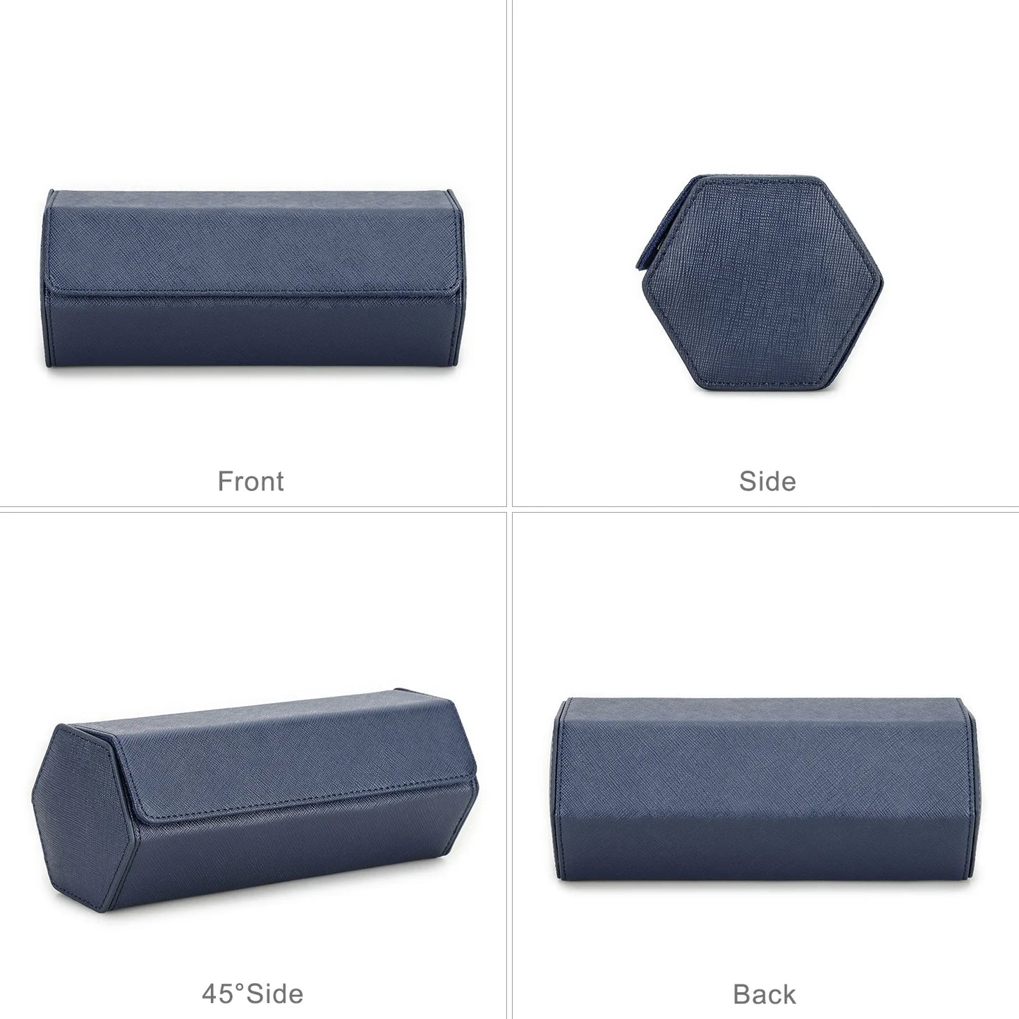 Saffiano Genuine Leather 3-Slot Watch Roll Case - Portable Hexagon Watch Storage Box