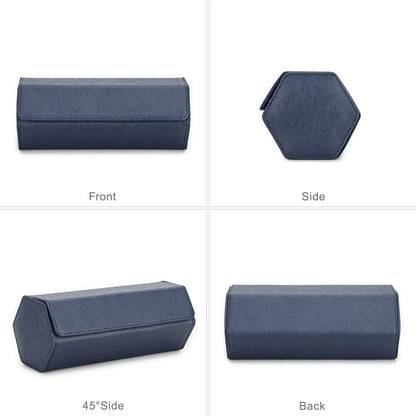 Saffiano Genuine Leather 3-Slot Watch Roll Case - Portable Hexagon Watch Storage Box