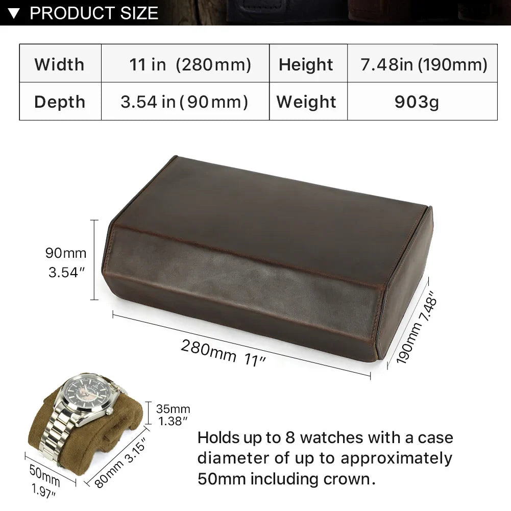 Luxury Cowhide Leather 6/8 Slots Watch Roll Box - Vintage Hexagon Watch Box