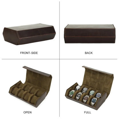 Luxury Cowhide Leather 6/8 Slots Watch Roll Box - Vintage Hexagon Watch Box