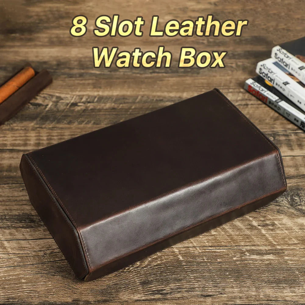 Luxury Cowhide Leather 6/8 Slots Watch Roll Box - Vintage Hexagon Watch Box