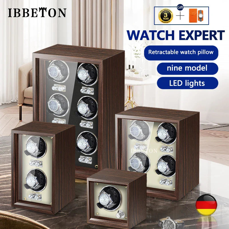 High-End Luxury Wood Watch Winder - 2/4/6 Slot Automatic Watch Box with Mabuchi Motor