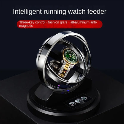 Luxury USB-Powered Watch Winder with LED Lights - Silent Mabuchi Motor, Metal Display Box