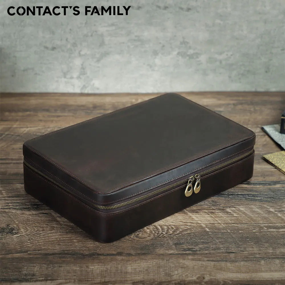 Vintage Cowhide Leather 12-Slot Watch Box - Large Capacity Watch Organizer