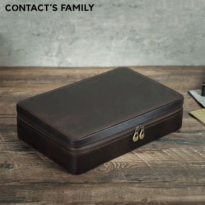 Vintage Cowhide Leather 12-Slot Watch Box - Large Capacity Watch Organizer