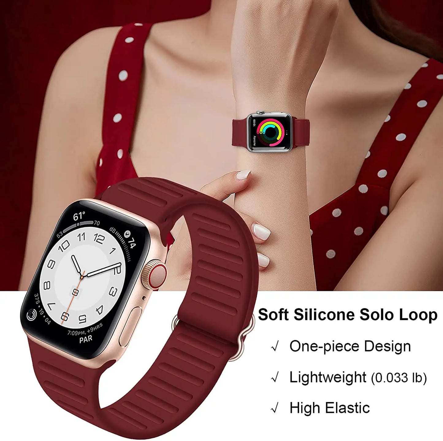Adjustable Silicone Bracelet for Apple Watch Band iWatch Series Ultra/2/10/9/8/7/6/5/4/SE2