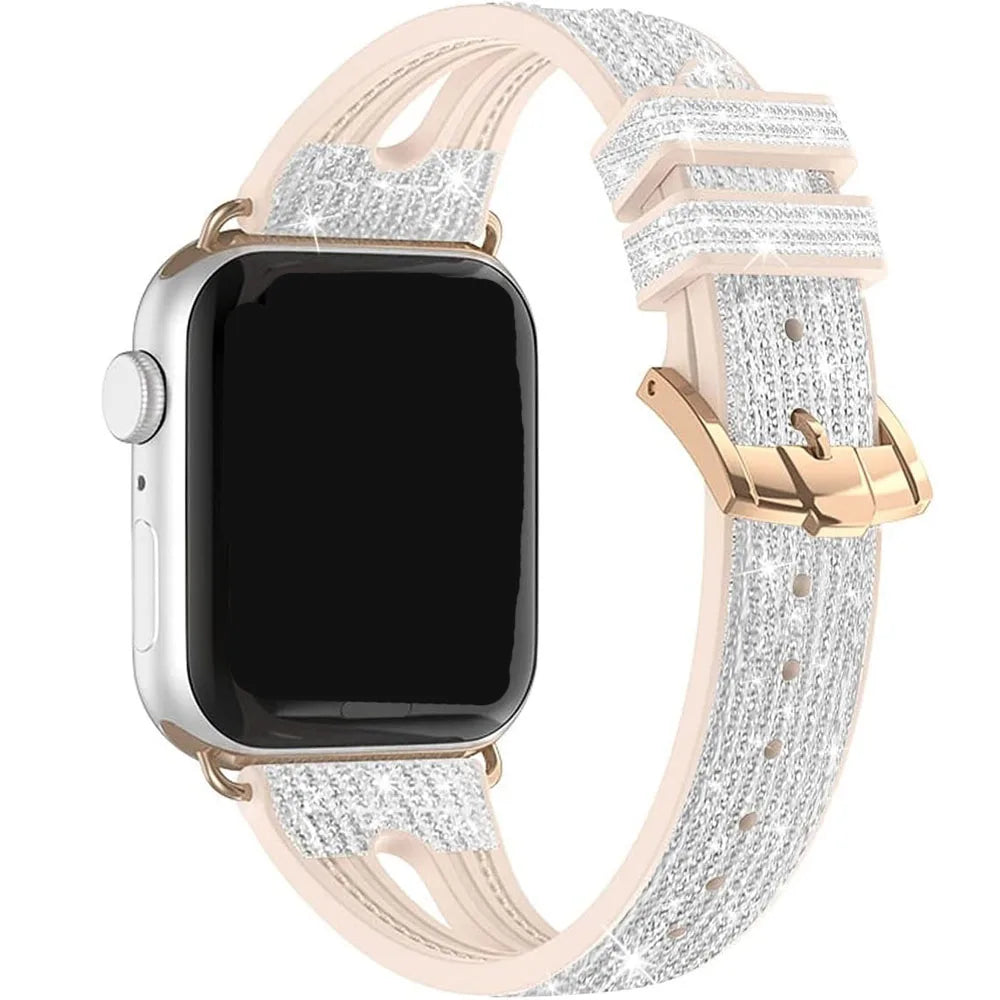 Bling Soft Silicone Glitter Bracelet for Apple Watch Band 46mm 45 44mm 42mm 41mm 40mm Series 11/10/9/8/7/6/5/4/SE