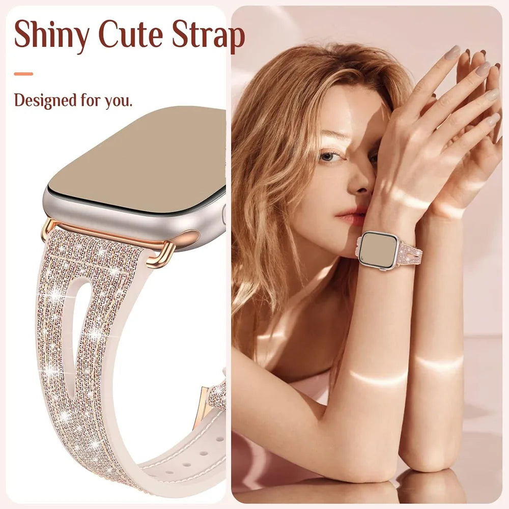 Bling Soft Silicone Glitter Bracelet for Apple Watch Band 46mm 45 44mm 42mm 41mm 40mm Series 11/10/9/8/7/6/5/4/SE