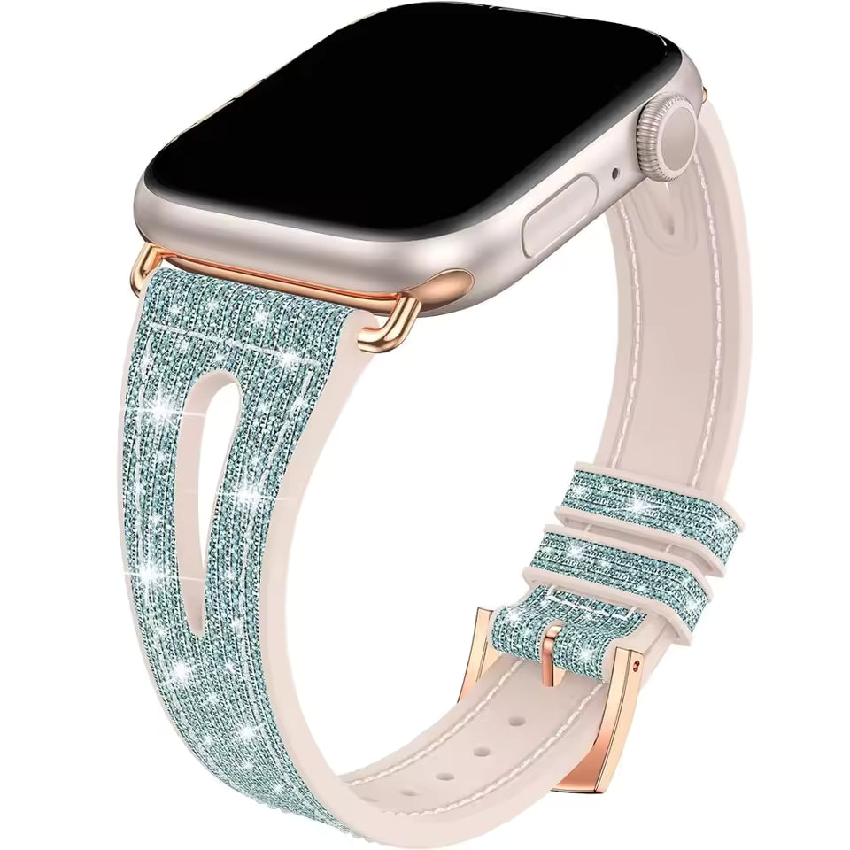 Bling Soft Silicone Glitter Bracelet for Apple Watch Band 46mm 45 44mm 42mm 41mm 40mm Series 11/10/9/8/7/6/5/4/SE