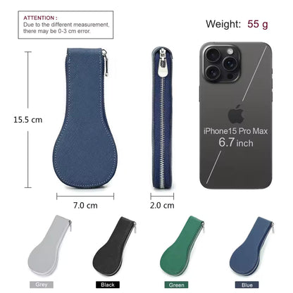 Genuine Saffiano Leather Single Slot Watch Case with Zipper - Portable Travel Watch Organizer