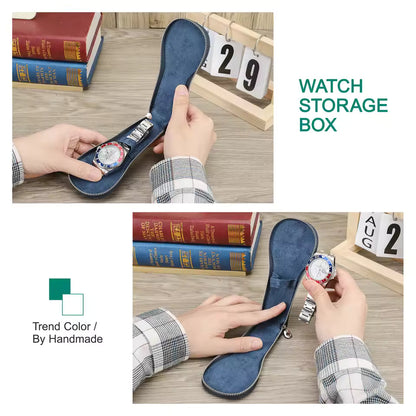 Genuine Saffiano Leather Single Slot Watch Case with Zipper - Portable Travel Watch Organizer