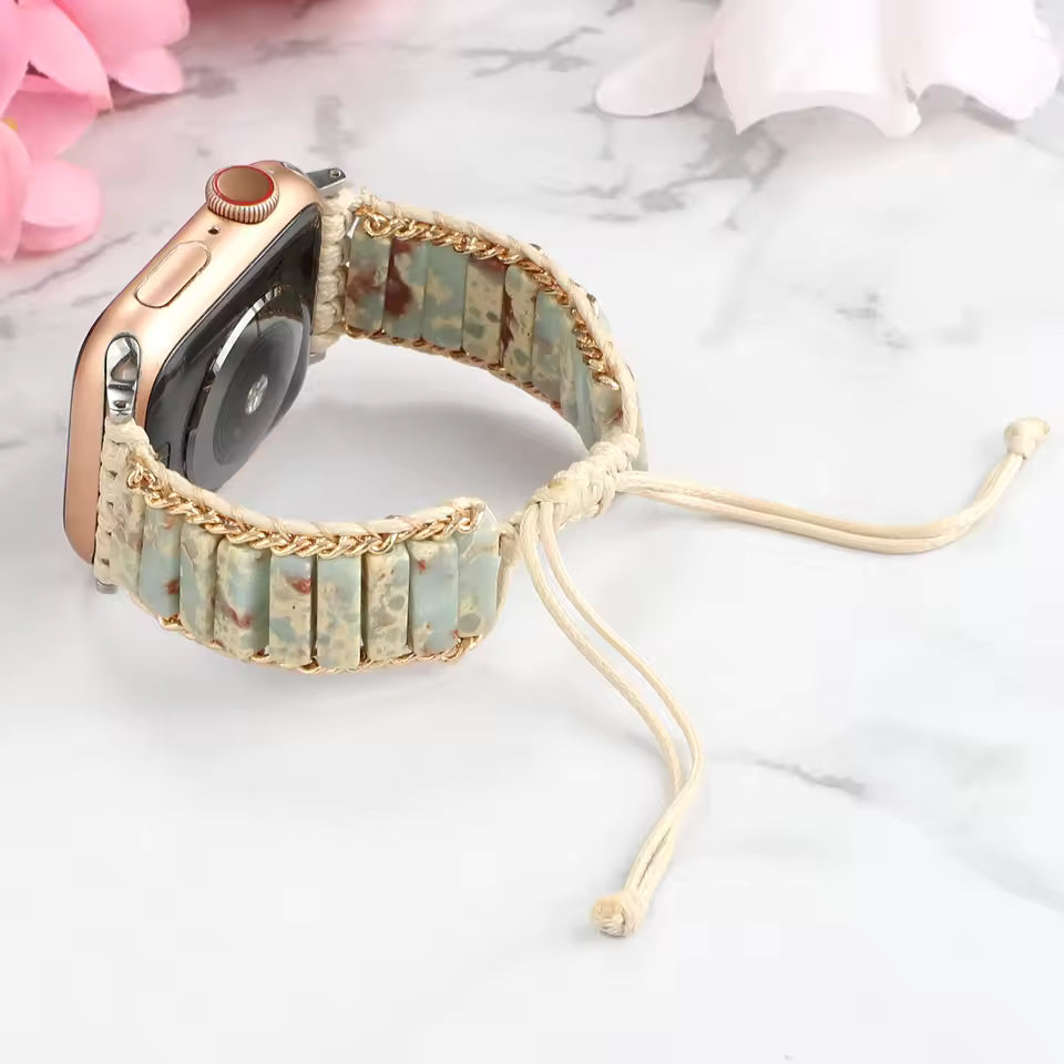 Bohemian Natural Stone Braided Bracelet for Apple Watch Band iWatch Series Ultra2/10/9/8/7/6/5/4/SE