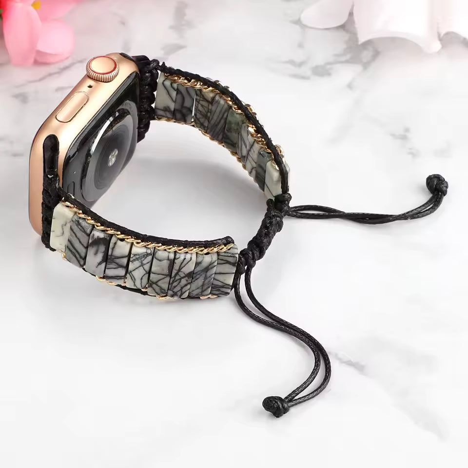 Bohemian Natural Stone Braided Bracelet for Apple Watch Band iWatch Series Ultra2/10/9/8/7/6/5/4/SE