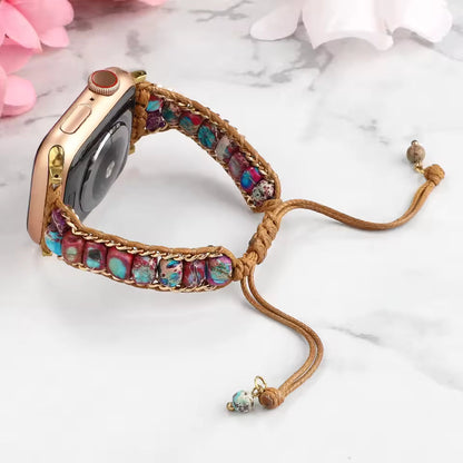 Bohemian Natural Stone Braided Bracelet for Apple Watch Band iWatch Series Ultra2/10/9/8/7/6/5/4/SE