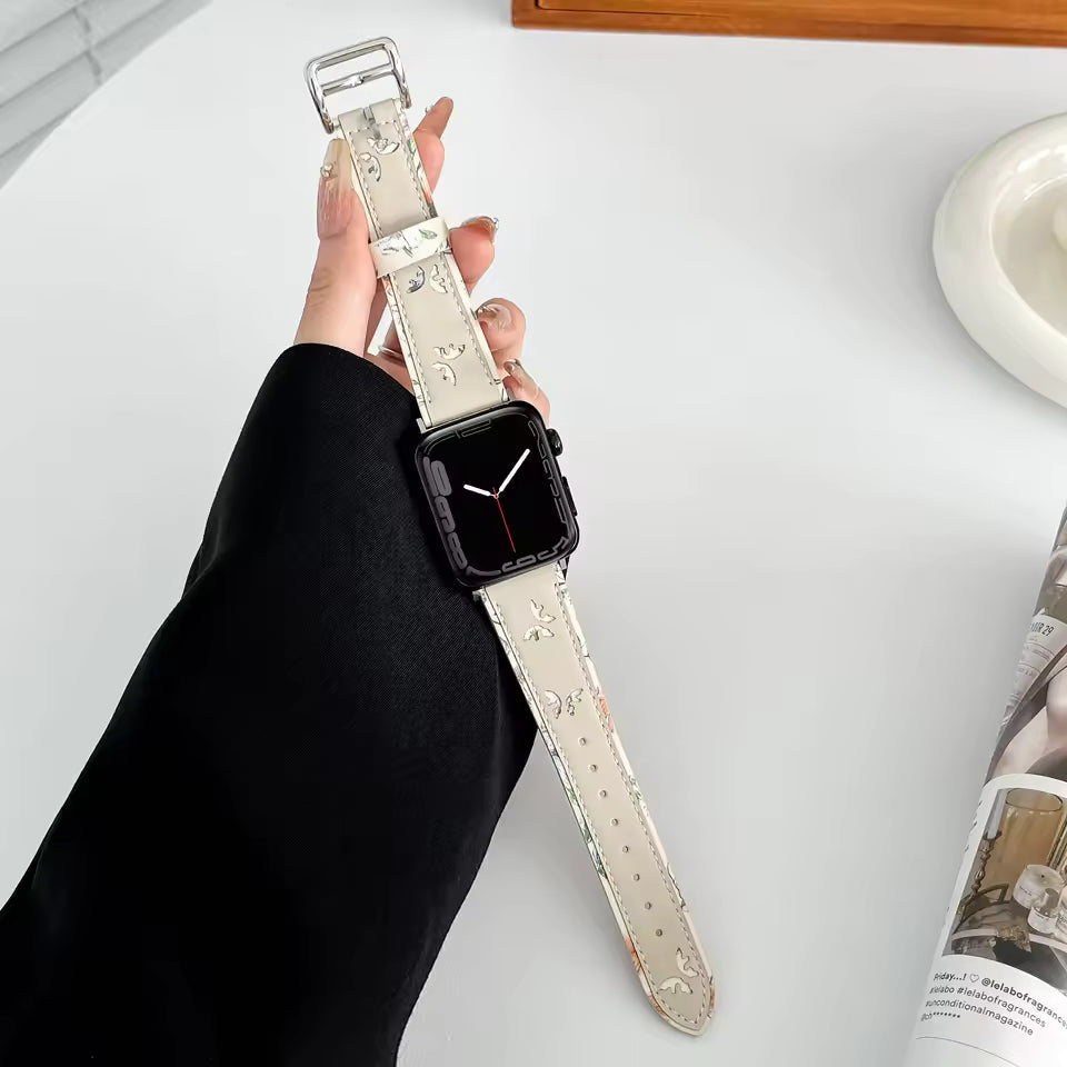 Butterfly Style Leather Strap for Apple Watch Band iWatch Series Ultra/11/10/9/8/7/6/5/4/3/SE