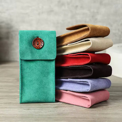 Cow Suede Leather Single Slot Snap Watch Case - Anti-Dust Watch Pouch for Men & Women