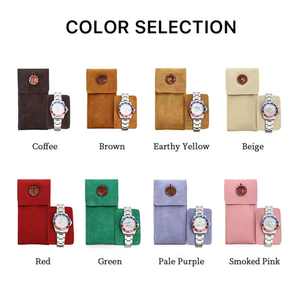 Cow Suede Leather Single Slot Snap Watch Case - Anti-Dust Watch Pouch for Men & Women