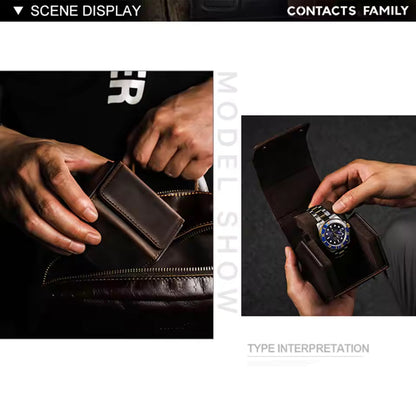 Cowhide Leather Single Slot Watch Roll Case - Travel Portable Watch Case