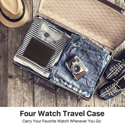 Crazy Horse Cowhide Leather 1/4 Slots Watch Case - Portable Watch Box with Card Holder Pocket