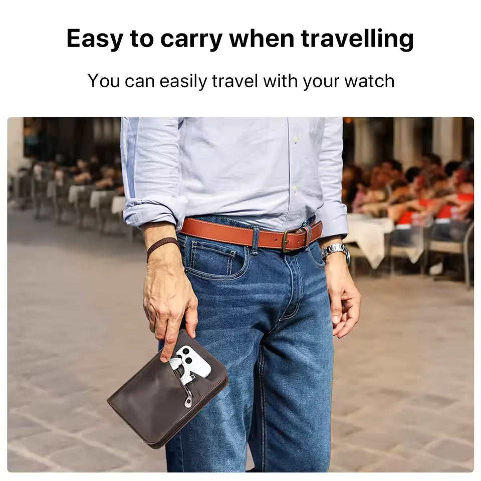 Crazy Horse Genuine Leather 8-Slot Zipper Watch Case - Travel Portable Watch Storage