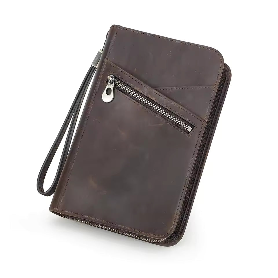 Crazy Horse Genuine Leather 8-Slot Zipper Watch Case - Travel Portable Watch Storage