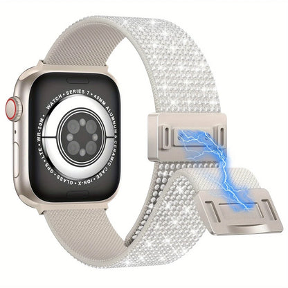 Diamond Bling Nylon Magnetic Bracelet for Apple Watch Ultra3 Band 46mm 45mm 42mm 40mm Series 11/10/9/8/7/6/5/4/3/SE