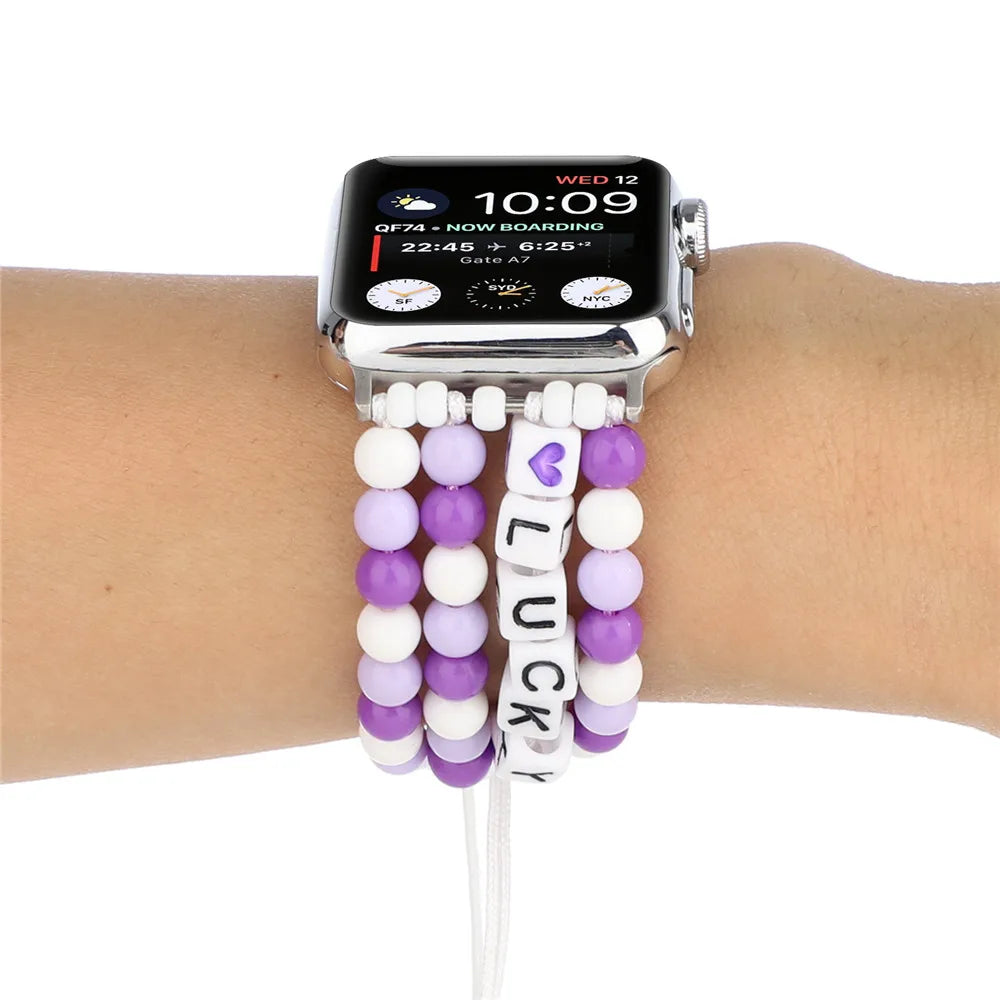 DIY Beads Braided Bracelet for Apple Watch Band iWatch Series Ultra2/10/9/8/7/6/5/4/SE