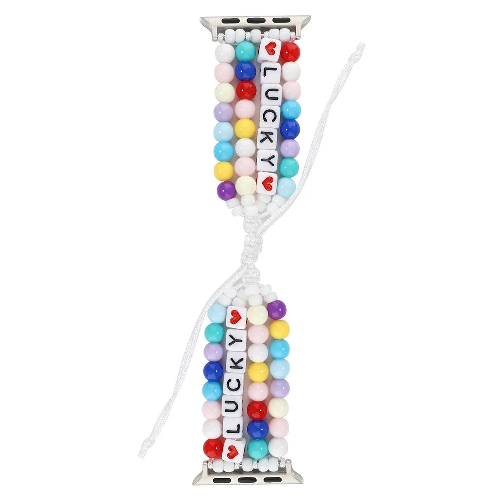 DIY Beads Braided Bracelet for Apple Watch Band iWatch Series Ultra2/10/9/8/7/6/5/4/SE