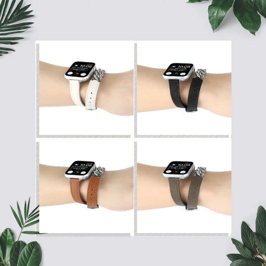 Double Loop Leather Strap for Apple Watch Band iWatch Series Ultra2/10/9/8/7/6/5/4/SE