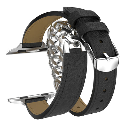 Double Loop Leather Strap for Apple Watch Band iWatch Series Ultra2/10/9/8/7/6/5/4/SE