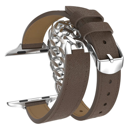 Double Loop Leather Strap for Apple Watch Band iWatch Series Ultra2/10/9/8/7/6/5/4/SE