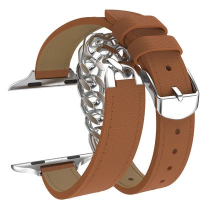 Double Loop Leather Strap for Apple Watch Band iWatch Series Ultra2/10/9/8/7/6/5/4/SE