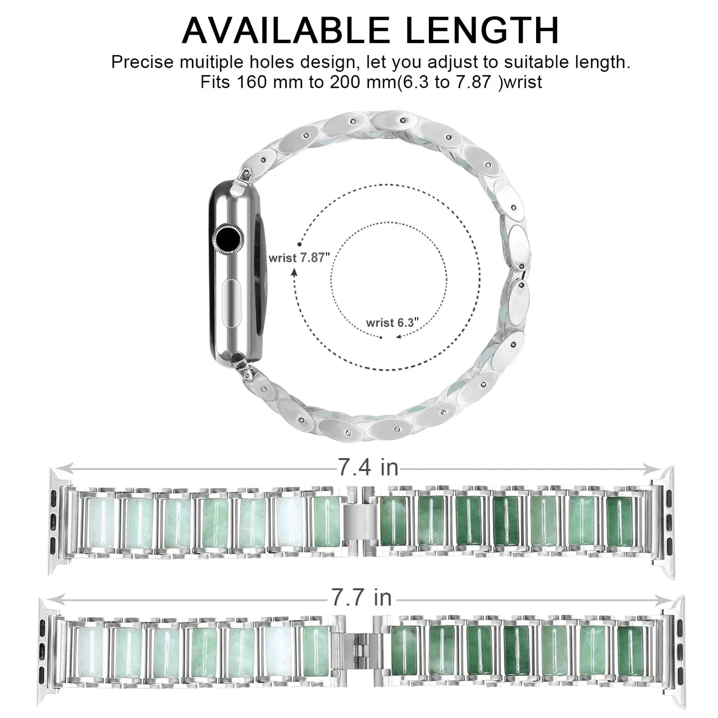 Emerald Jewellery+Metal Bracelet for Apple Watch Band iWatch Series Ultra/10/9/8/7/6/5/4/SE