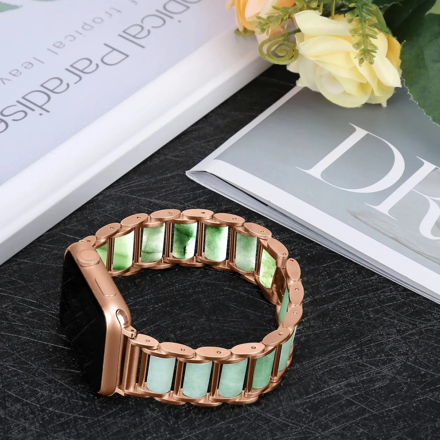 Emerald Jewellery+Metal Bracelet for Apple Watch Band iWatch Series Ultra/10/9/8/7/6/5/4/SE