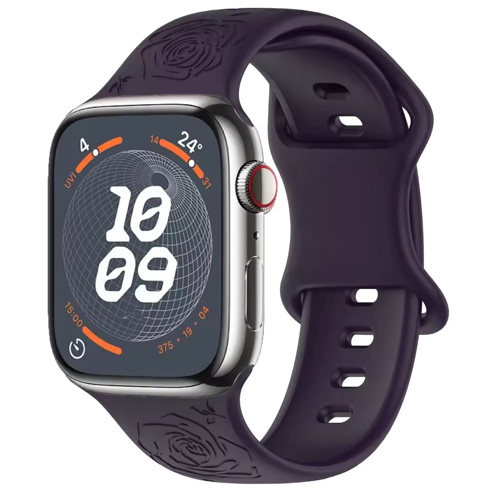 Engraved Pattern Silicone Strap for Apple Watch Band iWatch Series 10/9/8/7/Ultra2/6/5/4/SE2