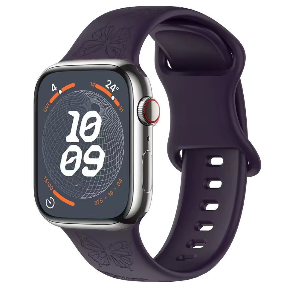 Engraved Pattern Silicone Strap for Apple Watch Band iWatch Series 10/9/8/7/Ultra2/6/5/4/SE2