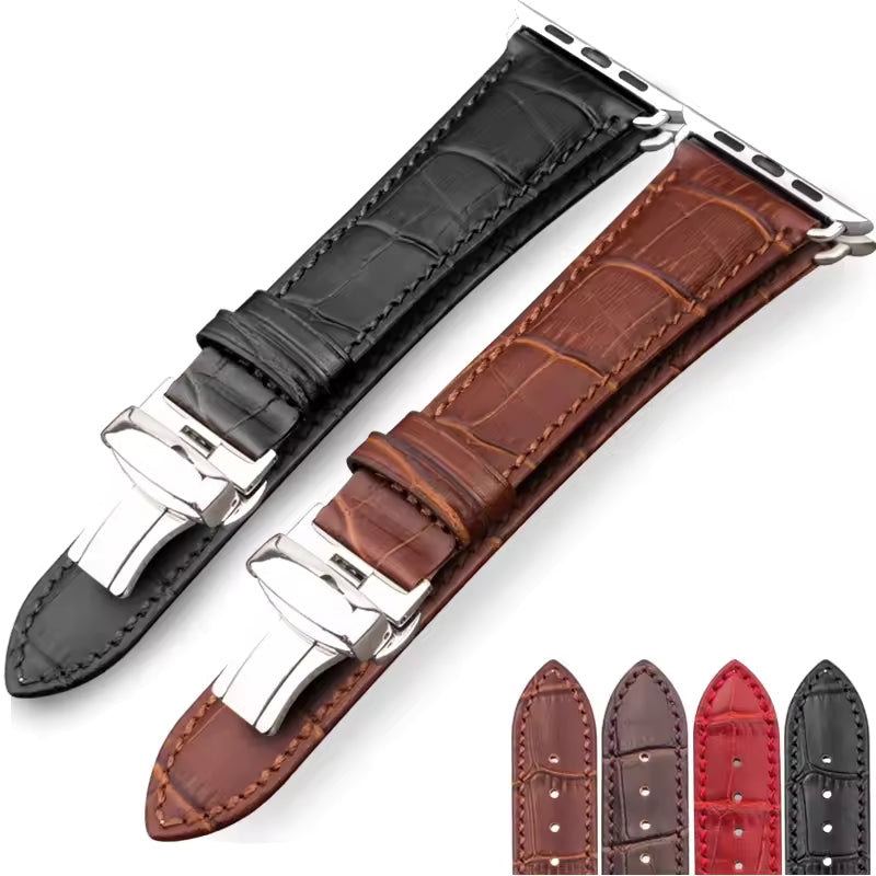 Genuine Crocodile Leather Strap for Apple Watch Band 44mm 40mm 42mm 38mm 45mm 41mm Series 7/SE/6/5/4/3/8