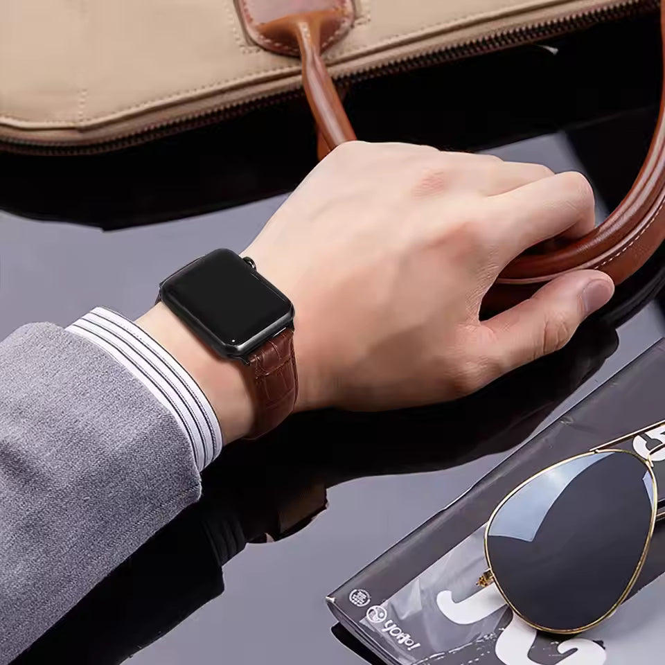 Genuine Crocodile Leather Strap for Apple Watch Band 44mm 40mm 42mm 38mm 45mm 41mm Series 7/SE/6/5/4/3/8