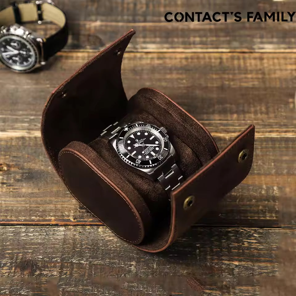 Vintage Genuine Leather Single Slot Watch Roll Case - Travel Watch Storage Organizer