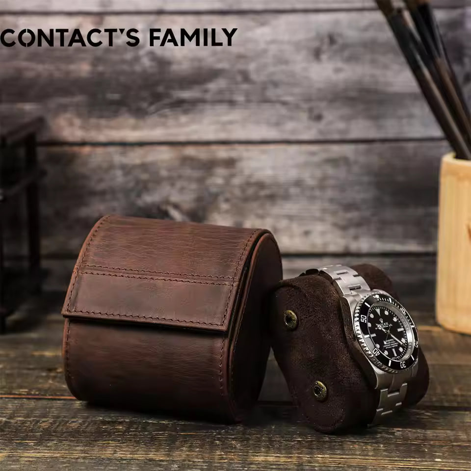Vintage Genuine Leather Single Slot Watch Roll Case - Travel Watch Storage Organizer