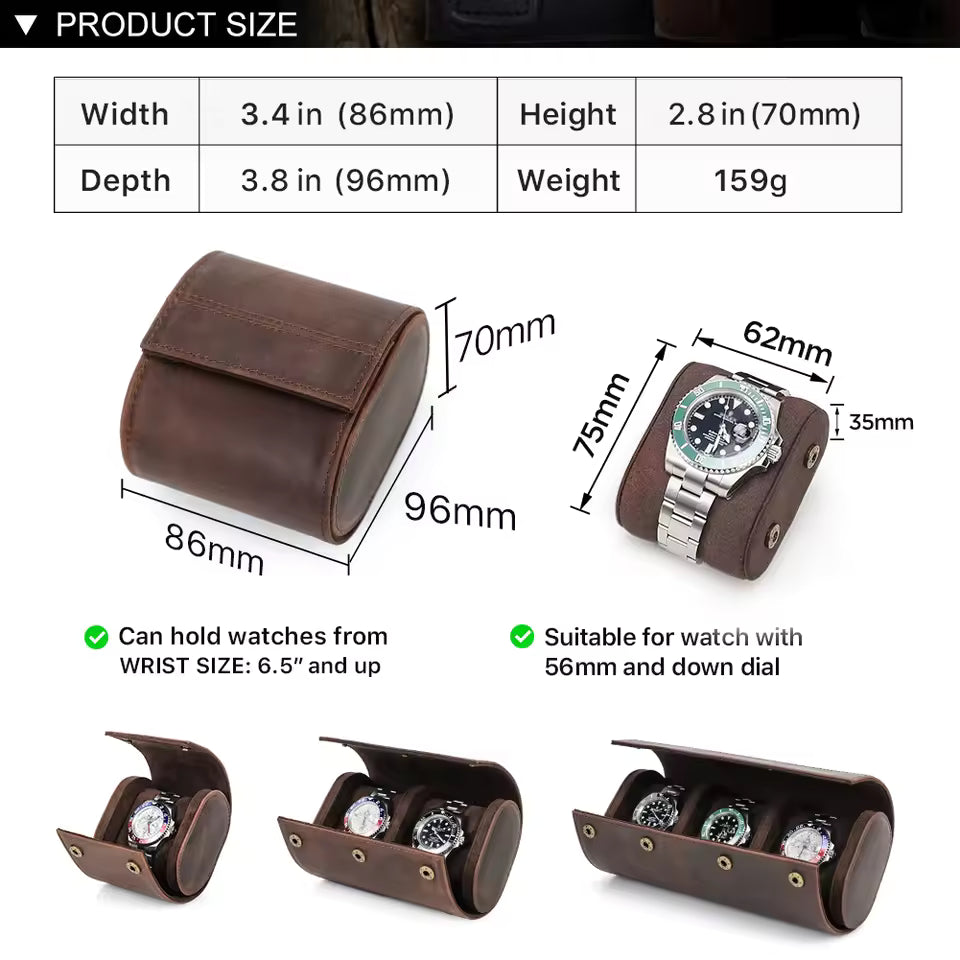 Vintage Genuine Leather Single Slot Watch Roll Case - Travel Watch Storage Organizer