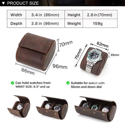 Vintage Genuine Leather Single Slot Watch Roll Case - Travel Watch Storage Organizer