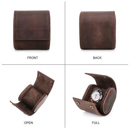 Vintage Genuine Leather Single Slot Watch Roll Case - Travel Watch Storage Organizer