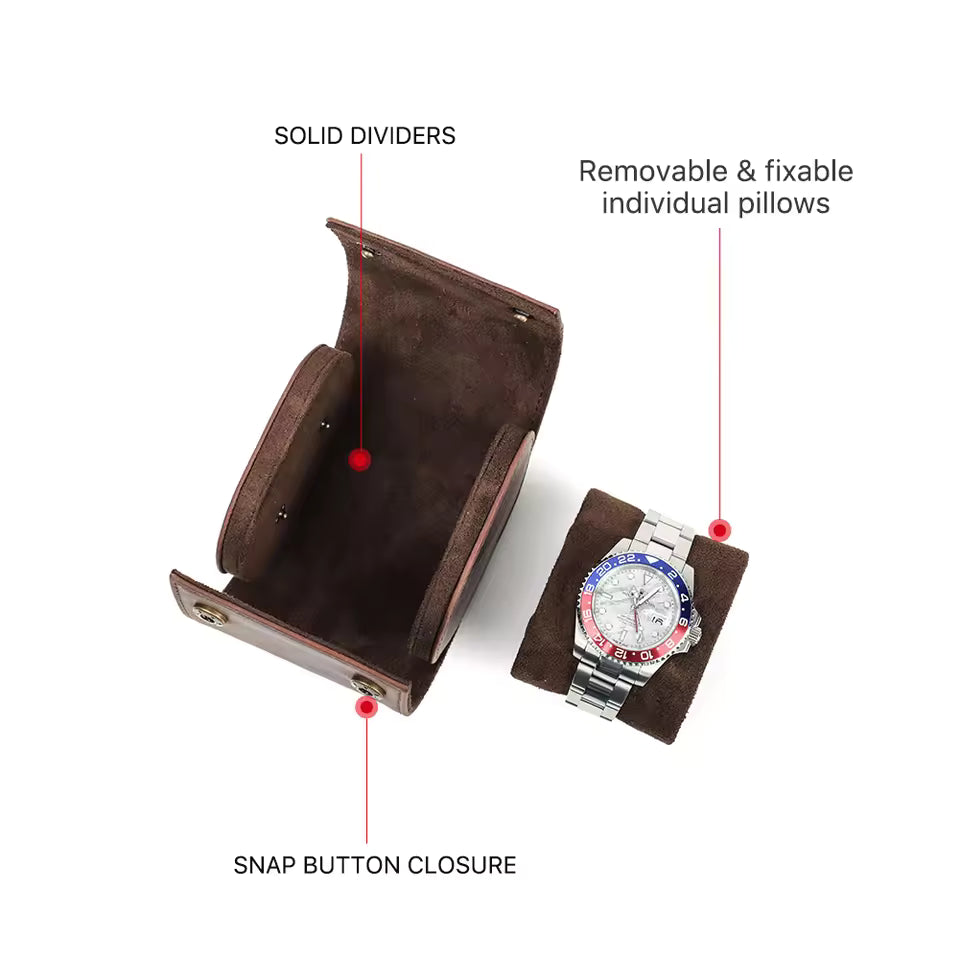 Vintage Genuine Leather Single Slot Watch Roll Case - Travel Watch Storage Organizer