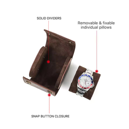 Vintage Genuine Leather Single Slot Watch Roll Case - Travel Watch Storage Organizer