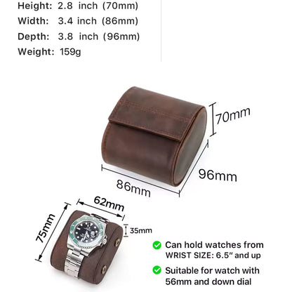 Vintage Genuine Leather Single Slot Watch Roll Case - Travel Watch Storage Organizer