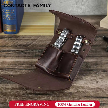Genuine Leather 2-Slot Watch Case - Protective Watch Storage Pouch