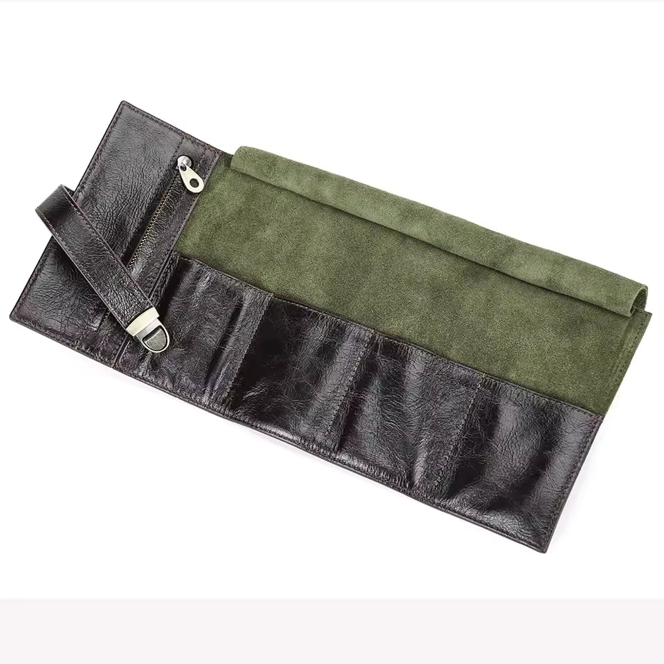 Genuine Leather 4-Slot Watch Case - Portable Travel Watch Roll Pouch